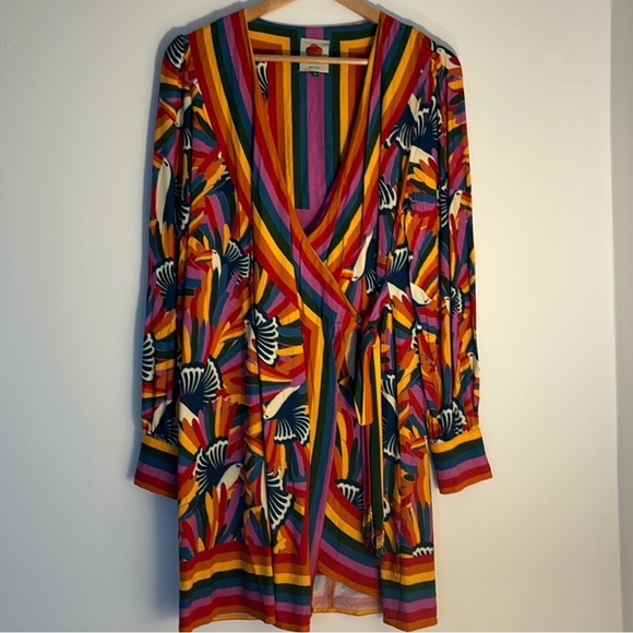 Anthro x Farm Rio Rainbow Toucan Wrap Dress - Picture 6 of 15